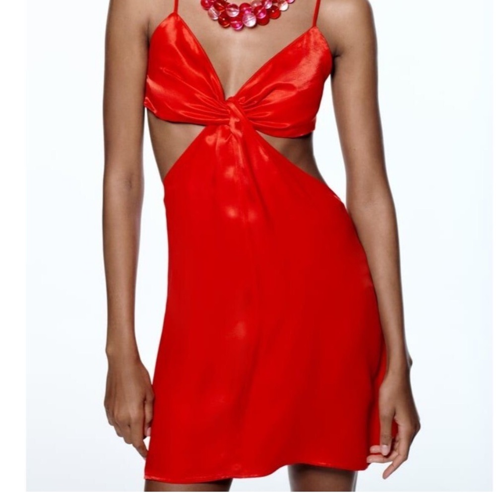 Zara Red Satin Mini Dress with Cutout
